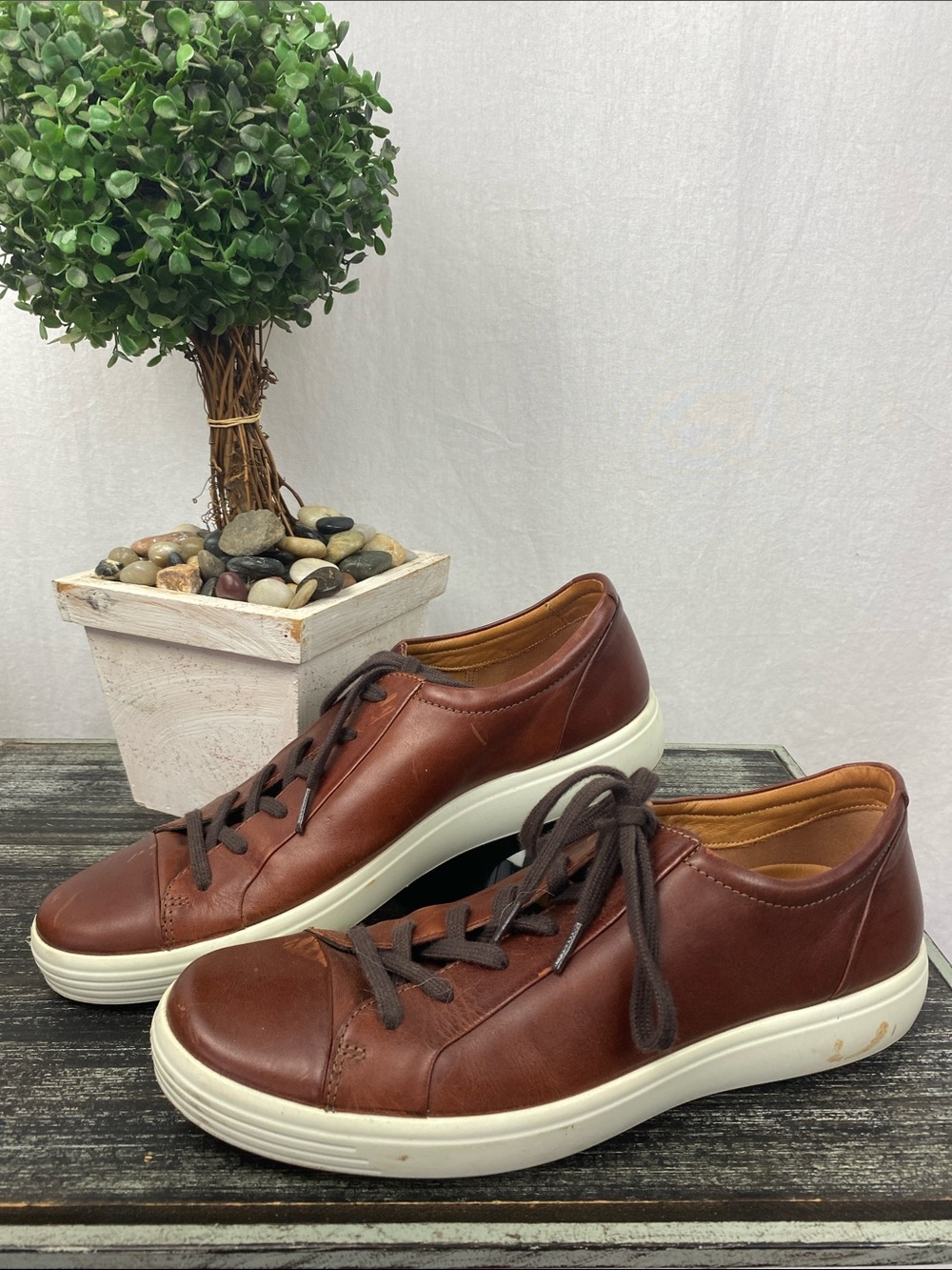 Ecco Brown Leather Lace Up Casual  Sneaker Shoe 12
